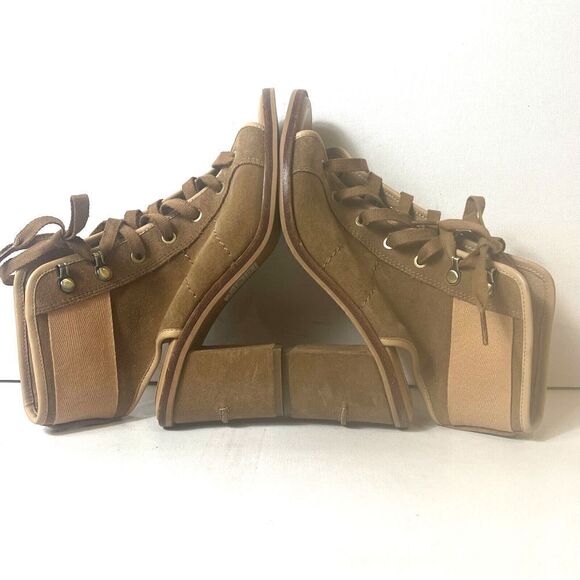 Ugg Womens 7 Brown Suede Peep Toe Ankle Bootie Sling Back Comfort Heels Tie Shoe - Picture 5 of 10